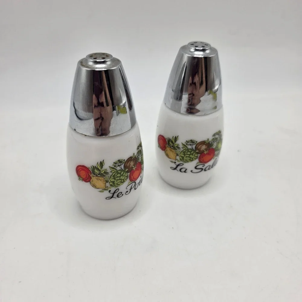 Vintage Milk Glass Salt Pepper Shakers French Vegetable Le Poivrier Saliere